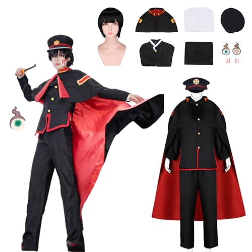 CosDance Anime Yugi Amane Cosplay Kostüme mit Perücke Alle Charaktere Toilettengebundener Hanako Kun Rock Outfits für Herren Uniform Halloween Cape Mantel Anzug Comic Karneval Party Geschenke (S) von CosDance