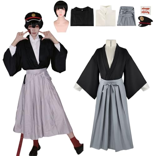 CosDance Anime Yugi Tsukasa Cosplay Kostüme mit Perücke Alle Charaktere Toilettengebundene Hanako Kun Outfits Kimono für Herren Halloween Robe Anzug Comic Karneval Party Geschenke (Grau, M) von CosDance