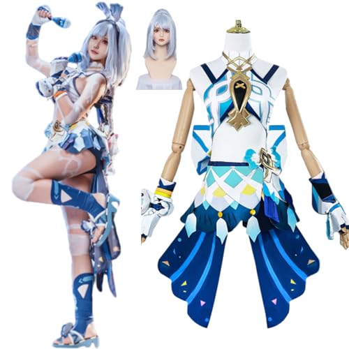 CosDance Genshin Impact Mualani Cosplay Kostüm Outfits mit Perücke Spielcharaktere Uniform Komplettset Rock Halloween Karneval Party Dress Up Anzug Kleidung für Frauen Mädchen von CosDance