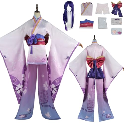 CosDance Genshin Impact Raiden Shogun Cosplay Kostüm Outfits mit Perücke Spielcharaktere Uniform Komplettset Rock Halloween Karneval Party Dress Up Anzug Kleidung für Frauen Mädchen von CosDance