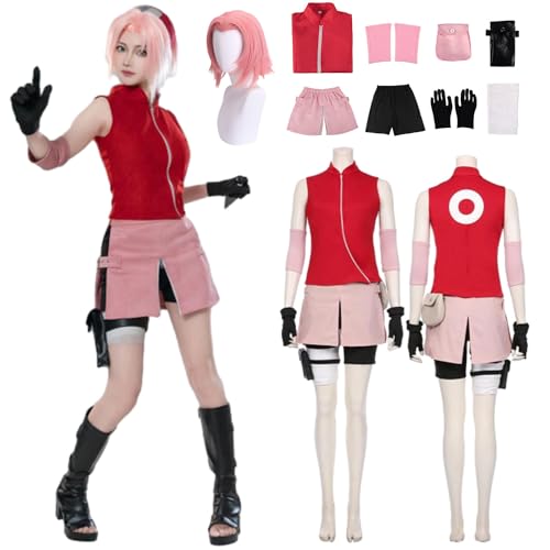 CosDance Haruno Sakura Cosplay Kostüm für Frauen Anime Charakter Robe Kimono Uniform Erwachsenen Set Anzieh Outfits Umhang Anzug für Mädchen Halloween Karnevals Party Sachen (M) von CosDance