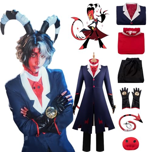 CosDance Herren Hazbin Hotel Anime Blitzo Cosplay Kostüm mit Perücke Schwanz Alle Charaktere Umhang Jacke Uniform Anzug Dress Up Outfit Set Erwachsene Halloween Karneval Party Geschenke (M) von CosDance