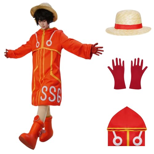 CosDance Herren One Piece Anime Cosplay Kostüm für Ruffy Charakter Uniform Erwachsene Set mit Hut Rote Oberteile Umhang Outfits Komplettes Set Jacke Dress Up Anzug Kopfschmuck Halloween Stuff (M) von CosDance