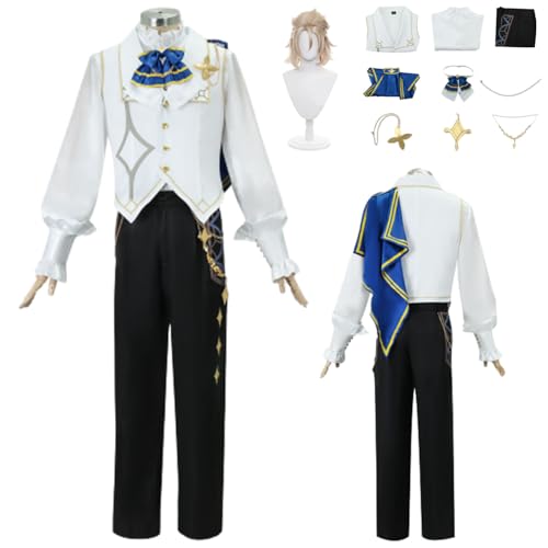 CosDance Spiel Genshin Impact Charakter Albedo Cosplay Kostüm mit Perücke Symphonie Konzert Outfit Halloween Karneval Ankleideuniform Anzug Zubehör Weste Hemden Hosen Schal Set (L) von CosDance