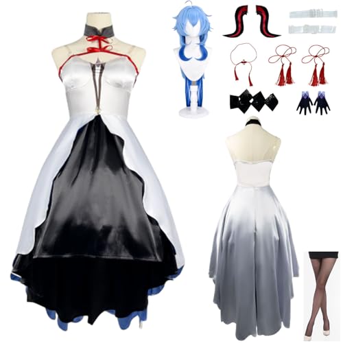 CosDance Spiel Genshin Impact Charakter Ganyu Cosplay Kostüm mit Perücke Symphoniekonzertrock Outfit Halloween Ankleideuniform Karnevals Ankleideuniform Zubehör Set (XL) von CosDance