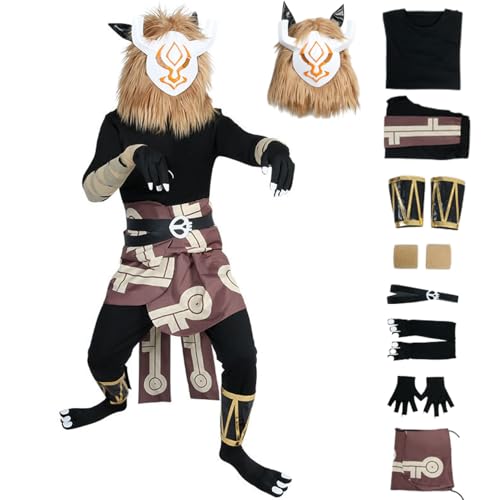 CosDance Spielfigur Genshin Impact Hilichurl Cosplay Kostüm Outfit mit Kopfbedeckung Halloween Verkleidungsuniform Karnevalszubehör Kleidungsset (XL) von CosDance