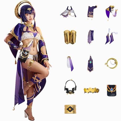 Genshin Impact Cosplay Candace Kostüm Spielcharakter Charaktere Navia Lyney Outfit mit Kopfschmuck Full Set Halloween Dress Up Uniform Kleider Anzug für Mädchen Frauen (M) von CosDance