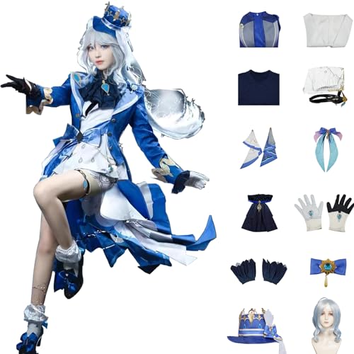 Genshin Impact Cosplay Furina Kostüm Spielcharakter Charaktere Navia Lyney Outfit mit Perücke Kopfschmuck Full Set Halloween Dress Up Uniform Kleider Anzug für Mädchen Frauen (L) von CosDance