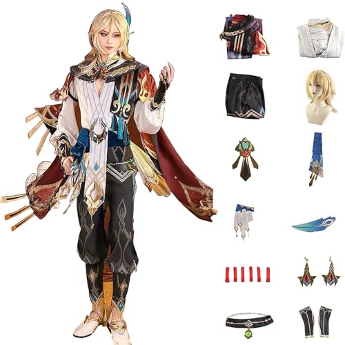 Genshin Impact Cosplay Kaveh Kostüm Spielcharakter Charaktere Outfit mit Perücke Kopfschmuck Full Set Halloween Dress Up Uniform Anzug für Männer (3XL) von CosDance