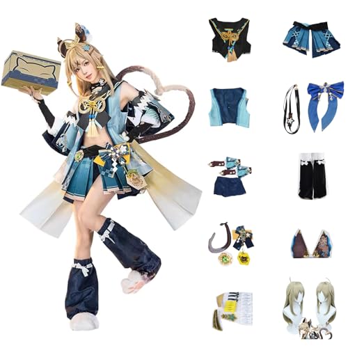 Genshin Impact Cosplay Kirara Kostüm Spielcharakter Charaktere Navia Lyney Outfit mit Perücke Kopfschmuck Full Set Halloween Dress Up Uniform Kleider Anzug für Mädchen Frauen (M) von CosDance