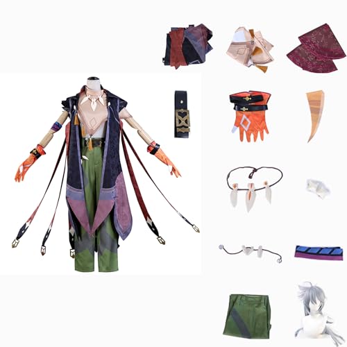 Genshin Impact Cosplay Razor Kostüm Spielcharakter Charaktere Outfit mit Perücke Kopfschmuck Full Set Halloween Dress Up Uniform Anzug für Männer (XL) von CosDance