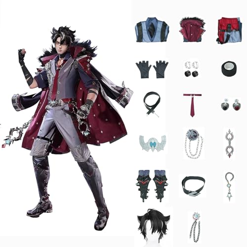 Genshin Impact Cosplay Wriothesley Kostüm Spielcharakter Charaktere Outfit mit Perücke Kopfschmuck Full Set Halloween Dress Up Uniform Anzug für Männer (L) von CosDance