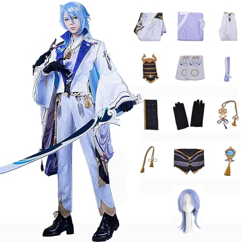 Kamisato Ayato Cosplay Kostüme mit Perücken für Genshin Impact Figuren Kawaii Game Character Cosplays Outfits Set für Halloween Karneval Party Dress Up Uniform Anzüge Geschenke für Männer (M) von CosDance