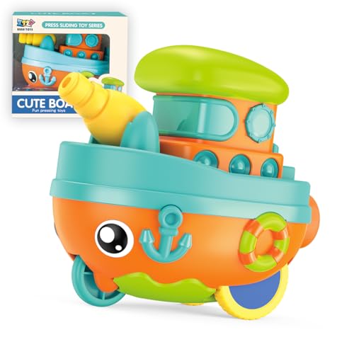 Cosaway Kleinkind Spielzeug Nette Boot Presse Go Auto Spielzeug Geschenke für Baby Jungen 1 2 3 Jahre alt (Orange) von Cosaway