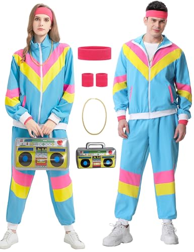 80er 90er Jahre Outfit Herren Damen 80er Trainingsanzug Jacke Hose Anzug, 90er Jahre Jogginganzug Herren, Retro 80er Jahre Kostüm für Erwachsene, 80s Tracksuit Men Women für Fasching Karneval von Coseaon