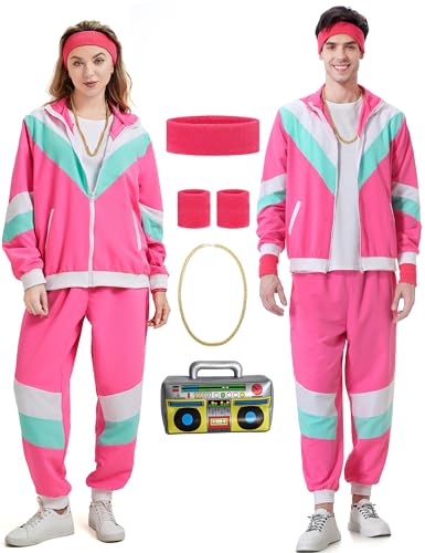 80er 90er Jahre Outfit Herren Damen 80er Trainingsanzug Jacke Hose Anzug, 90er Jahre Jogginganzug Herren, Retro 80er Jahre Kostüm für Erwachsene, 80s Tracksuit Men Women für Fasching Karneval 80er 90er Jahre Outfit Herren Damen 80er Trainingsanzug Jacke Hose Anzug, 90er Jahre Jogginganzug Herren, Retro 80er Jahre Kostüm für Erwachsene, 80s Tracksuit Men Women für Fasching Karneval von Coseaon