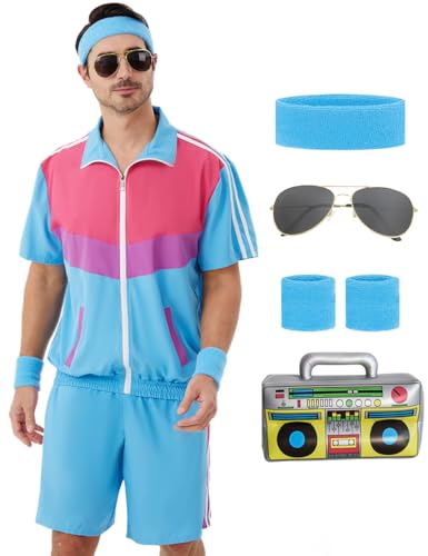 Coseaon 80er 90er Jahre Outfit für Herren Trainingsanzug Shorts Set Herren 80s 90s Retro Jacke Outfits Kostüm für Party, Blau, 2XL Coseaon 80er 90er Jahre Outfit für Herren Trainingsanzug Shorts Set Herren 80s 90s Retro Jacke Outfits Kostüm für Party, Blau, 2XL von Coseaon