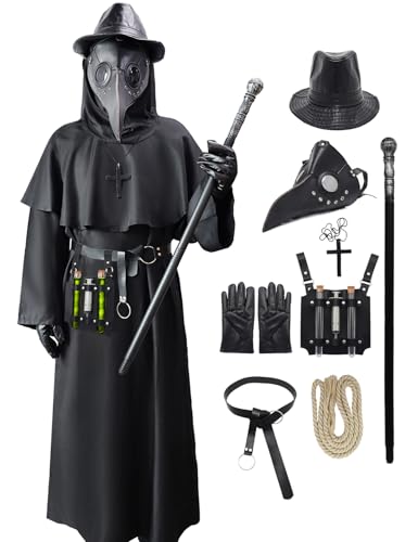 Coseaon Pestdoktor Kostüm Herren Plague Doctor Costume Erwachsene Halloween Pest Doktor Cosplay Set mit Pestdoktor Maske (13, M) von Coseaon