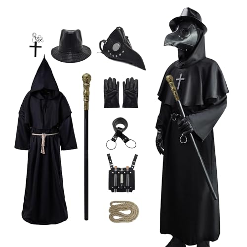 Coseaon Pestdoktor Kostüm Herren Plague Doctor Costume Erwachsene Halloween Pest Doktor Cosplay Set mit Pestdoktor Maske (13, S) von Coseaon