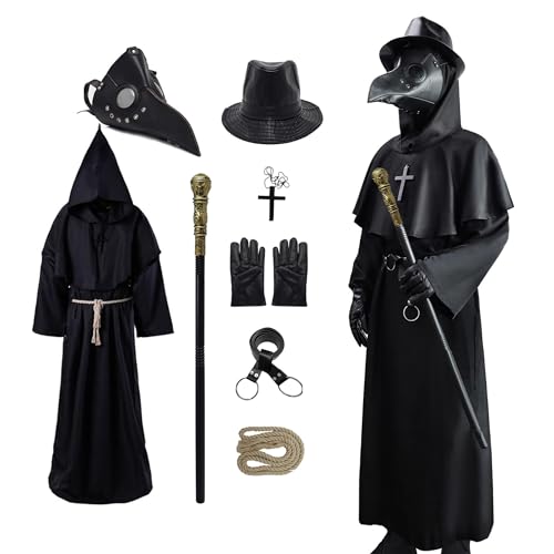 Coseaon Pestdoktor Kostüm Herren Plague Doctor Costume Erwachsene Halloween Pest Doktor Cosplay Set mit Pestdoktor Maske (9, L) von Coseaon