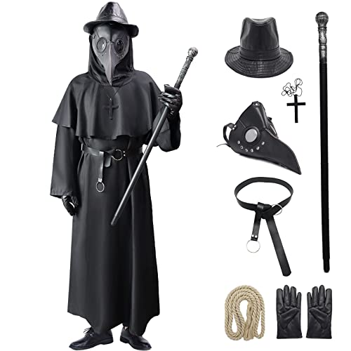 Coseaon Pestdoktor Kostüm Herren Plague Doctor Costume Erwachsene Halloween Pest Doktor Cosplay Set mit Pestdoktor Maske (9, M) von Coseaon