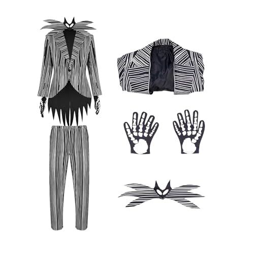 Herren Jack Kostüm Nightmare B4 Weihnachten Cosplay Schwarz & Weiß gestreift Jacke Halloween Anzug mit Fliege, komplettset, 3XL von CoserDepot