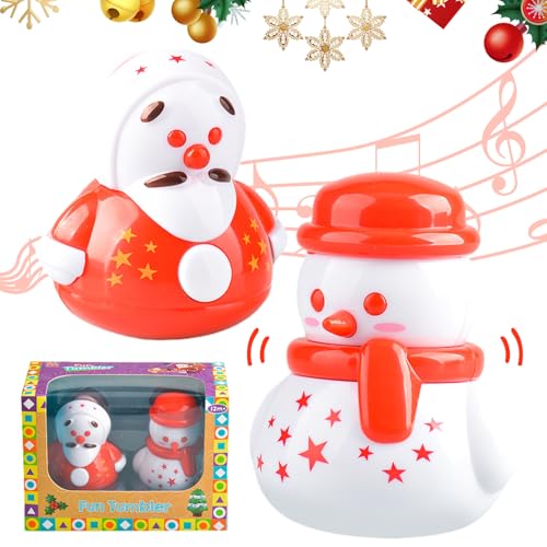 2 Stück Weihnachten Spielzeug für 1 Jahr alte Mädchen Schneemann Tumbler Sound Spielzeug Baby Sensorik Spielzeug für 1-2 Jahre alte Jungen Weihnachten Baby Spielzeug mit eingebauten Glocken für Kinder von Cosiesnest