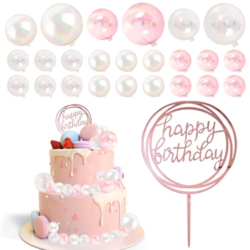 25 Stück Tortendeko Kugeln Cake Topper Mini Bunte Kuchen Dekoration Happy Birthday Cake Topper Transparente Kugel Dekoration DIY Geburtstag Kugeln Cupcake Topper für Party von Cosiesnest