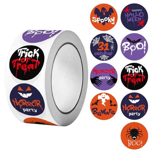 500 Stück Halloween Aufkleber Rolle Halloween Aufkleber Kinder Halloween Sticker Halloween Aufkleber Rolle Halloween Fledermaus Spinnen Aufkleber für Party Taschen Geschenke Dekor von Cosiesnest