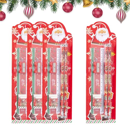 Cosiesnest 5 Weihnachten Schreibwaren Set Schreibwaren Geschenke Set Bleistift, Radiergummi, Lineal, Anspitzer, Brieftasche Kinder Mitgebsel Weihnachten Geburtstag Geschenke (A) von Cosiesnest