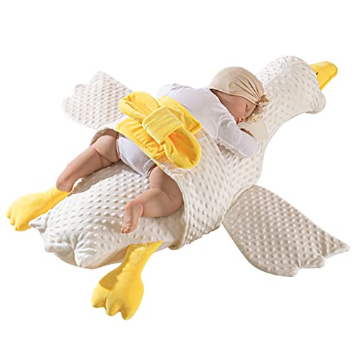 Ente Kuscheltier, Weißes Gans Plüschtier Gans Kuscheltier, Reduziert Blähungen, Anti-Erstickungs-Baby-Gans-Kissen, Gelbe Baumwolle, für Neugeborene Familie (Gürtel gegen Ersticken) von Cosiki