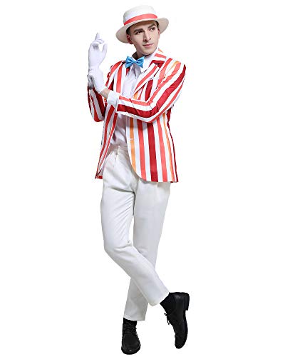 Coskidz Herren Bert Cosplay Kostüm Regenbogen Streifen Anzug Blazer Outfits mit Hut Handschuhe (Mehrfarbig, Groß) von Coskidz