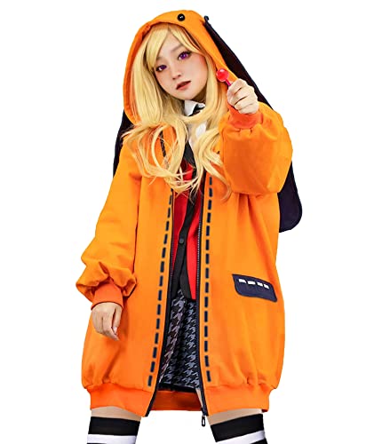 Coslover Anime Yomoduki Runa Cosplay Kostüm Hasenohren Kapuzenjacke Mantel Orange Frauen Mädchen, Orangefarbener Mantel und Kniestrümpfe, Large von Coslover