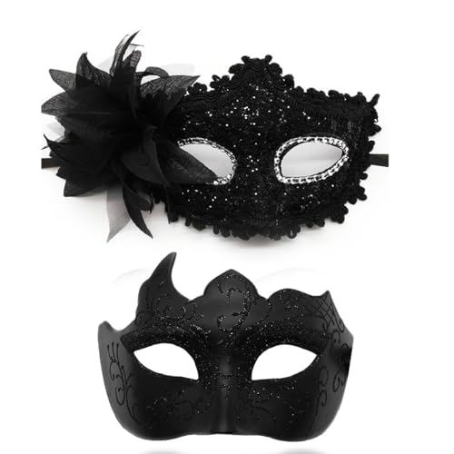 Maskerade-Maske für Damen und Herren, Paar, venezianische Maske, glänzende Augenmasken für Halloween-Kostüm, Karneval, Party, Ball (schwarz) von Cosmer