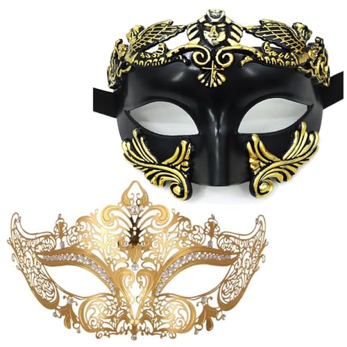 Maskerade-Maske für Damen und Herren, Paar, venezianische Maske, römisch-griechische Maske für Halloween, Kostüm, Party, Abschlussball (goldene Eule-Set) von Cosmer