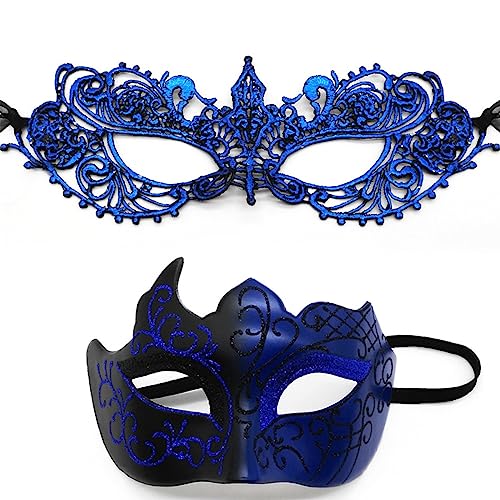 Maskerade Maske für Paare Spitze Augenmaske venezianischen Karneval Halloween Maske Party Ball Ball Maske Kostüm Karneval 2er-Pack (Blue Anna) von Cosmer