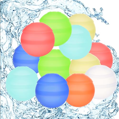 Cosmpeak 12 Stück Wiederverwendbare Wasserbomben Silikon Wasserballons Wiederverwendbar Wasserspielzeug Pool Spielzeug Schnellfüller Wasserbomben Wasserspielzeug für Jungen und Mädchen von Cosmpeak