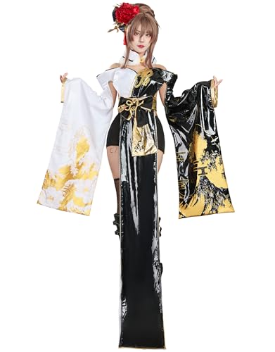 Cosplay.fm Cosplay-Kostüm für Damen, Kimono, Oberteil und Shorts mit Bund und Kopfbedeckung, Schwarz und Weiß, Größe S von Cosplay.fm