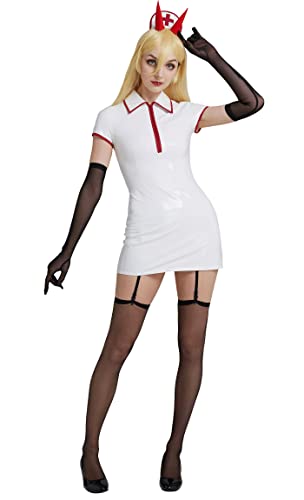 Cosplay.fm Damen Anime Cosplay Kostüm Weiß Krankenschwester Outfit mit Hut Handschuhe (M, Weiß) von Cosplay.fm