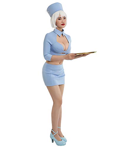 Cosplay.fm Damen Flugbegleiterin Stewardess Flugbegleiterin Kostüm Uniform für Retro Party - Blau - Large von Cosplay.fm