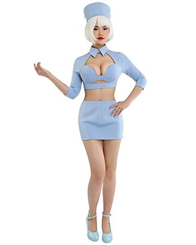 Cosplay.fm Damen Flugbegleiterin Stewardess Flugbegleiterin Kostüm Uniform für Retro Party - Blau - X-Small von Cosplay.fm