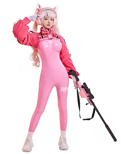 Cosplay.fm Damen Game Cosplay Kostüm Body mit Ohrhandschuhen (Rosa, L) von Cosplay.fm