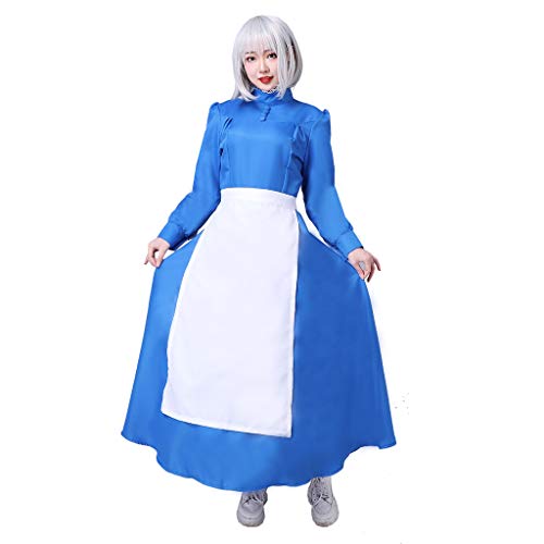 CosplayDiy Damen Howl's Moving Castle Sophie Cosplay Kostüm Blau Schürze Kleid - Blau - Medium von CosplayDiy