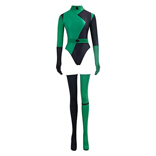 CosplayDiy Damen Shego Cosplay Kostüm Super Bösewichte Shego Bodysuit Overall mit Handschuhen XS von CosplayDiy