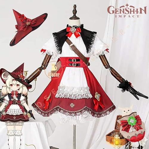 5 Star Klee Blossoming Starlight Cosplay Kostüm Genshin Impact Kleid New Skin Witch Lolita Outfit Hat Damen Set, Costume with prop, XXXL von CosplayHero