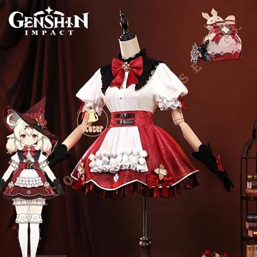 5 Star Klee Blossoming Starlight Cosplay Kostüm Kleid Genshin Impact Uniform Witch Lolita Outfit Hat Damen Prop, Costume only, XL von CosplayHero