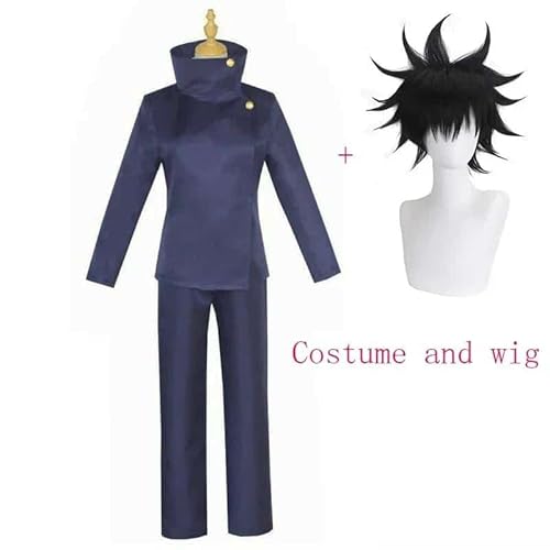 ANIMECC Fushiguro Megumi Jujutsu Kaisen Cosplay Kostüm Wig Bule Black Uniform Top + Pants Halloween Party for Men Boy S-XXL, Blue costume and wig, XXL, Jujutsu Kaisen von CosplayHero