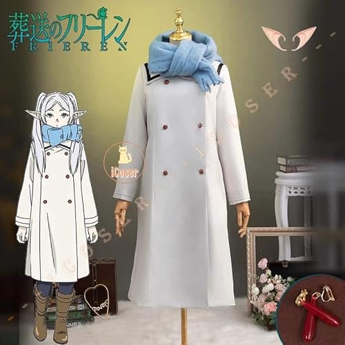 Anime Frieren Beyond Journey's End Frieren Cosplay Kostüm Wig Perücke Coat Scarf Kleid Winter on The Northern Lands Damen Cos, Costume only, L von CosplayHero