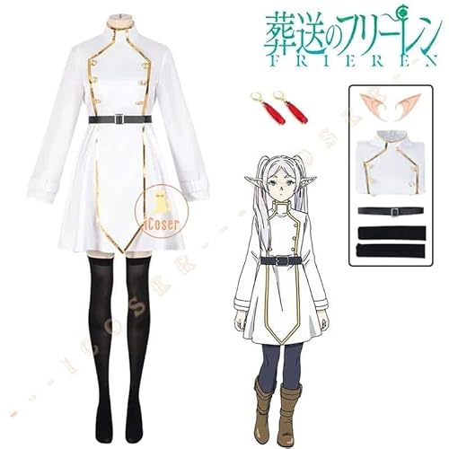 Anime Frieren Beyond Journey's End Frieren Cosplay Kostüm Wig Perücke Kleid Coat Scarf Winter on The Northern Lands für Damen, 5PCS, XXXL von CosplayHero