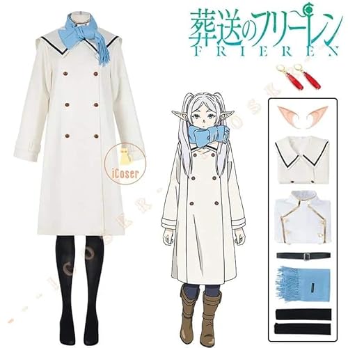 Anime Frieren Beyond Journey's End Frieren Cosplay Kostüm Wig Perücke Kleid Coat Scarf Winter on The Northern Lands für Damen, 7pcs, XL von CosplayHero